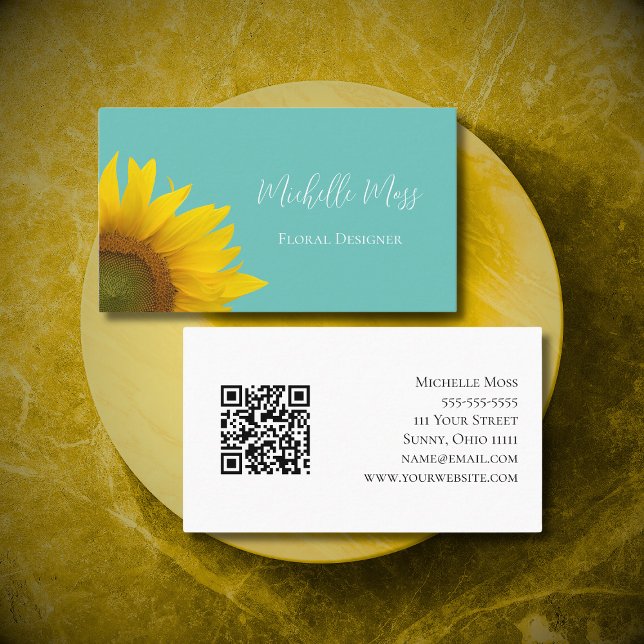 Botanical Sunflower QR code Whimsical Boho  Business Card (Creator Uploaded)