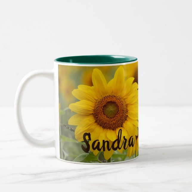 Botanical Sunflower  Two-Tone Coffee Mug (Left)
