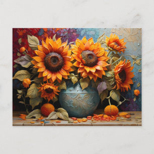 Botanical Sunflowers on Vase Postcard