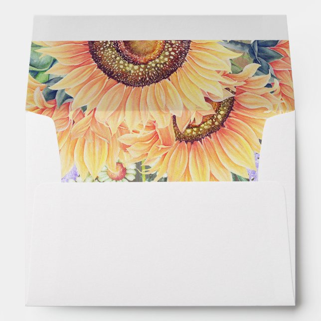 Botanical Sunflowers Watercolor Floral Rustic Envelope (Back (Bottom))