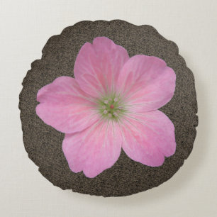 Botanical Sweet Pink Geranium Flower Round Cushion