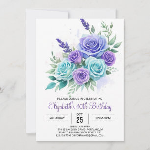 Botanical Teal Floral Surprise 40th Birthday Invitation