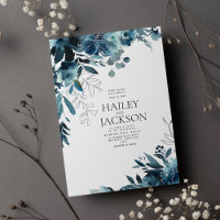 Botanical teal indigo watercolor floral wedding