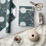 Botanical Teal Wedding Peacock & Flowers  Wrapping Paper<br><div class="desc">This Botanical Teal Wedding Peacock & Flowers Wrapping Paper features a Chinoiserie style pattern of hand-drawn blue and teal peacocks perched on Magnolia tree branches in bloom against an elegant dark teal green background. All text is editable. Personalise the heading, names and date on the product page by clicking on...</div>