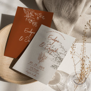 Botanical Terracotta Floral Boho Trendy Wedding Invitation