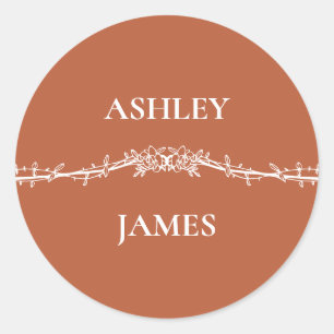 Botanical Terracotta Floral Garden Wedding  Classic Round Sticker