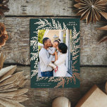 Botanical Thanksgiving Photo Green Rose Gold       Foil Holiday Card<br><div class="desc">This modern Thanksgiving photo card features a hand-drawn foliage frame in rose gold foil on a rich dark green background. The typography is classic and elegant. All colours are customisable - background colour,  text colour,  even the foil colour.</div>