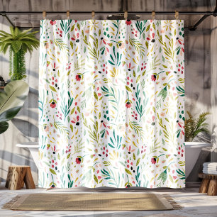 Botanical theme colourful wildflowers pattern shower curtain