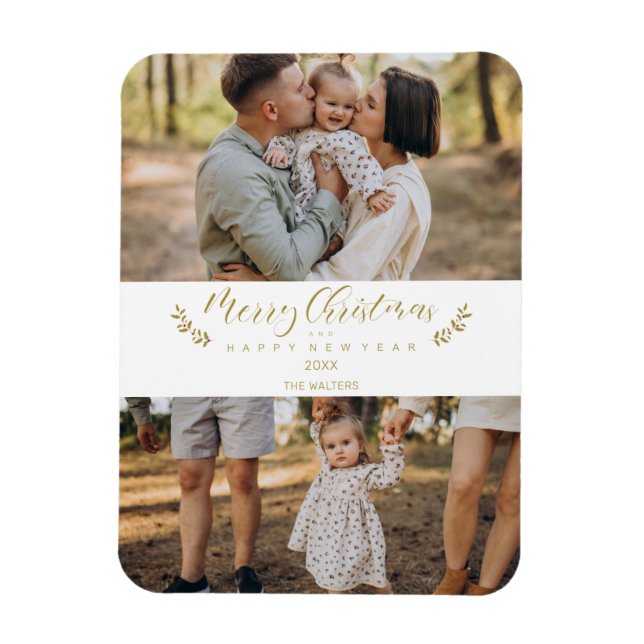 Botanical Themed Christmas Custom Photo Script Magnet (Vertical)