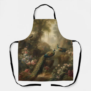 Botanical: three peacocks in English garden  Apron
