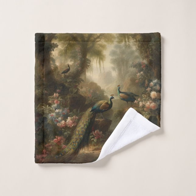 Botanical: three peacocks in English garden  Bath Towel Set (Wash Cloth)