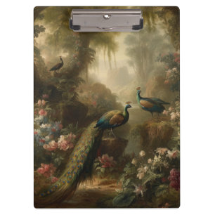 Botanical: three peacocks in English garden  Clipboard