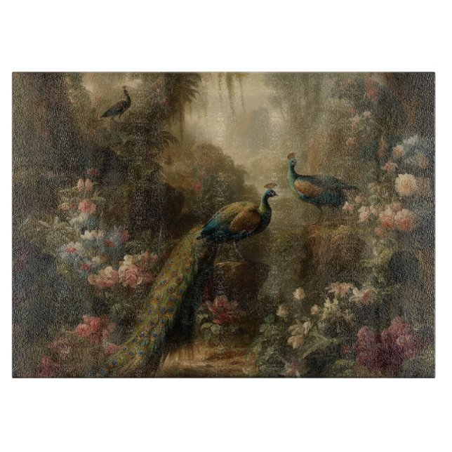 Botanical: three peacocks in English garden  Cutting Board (Front)