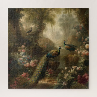 Botanical: three peacocks in English garden  Jigsaw Puzzle