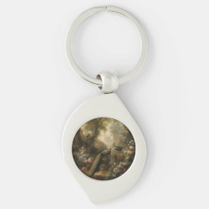 Botanical: three peacocks in English garden Key Ring