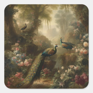 Botanical: three peacocks in English garden  Square Sticker