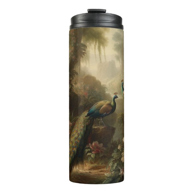 Botanical: three peacocks in English garden  Thermal Tumbler (Front)