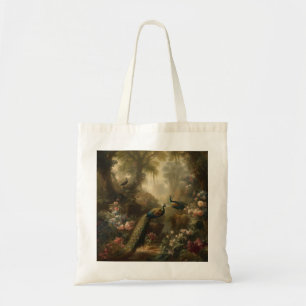 Botanical: three peacocks in English garden Tote Bag