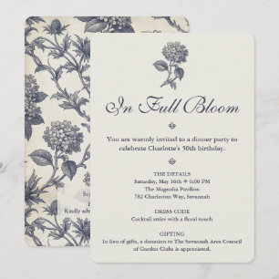 Botanical Toile Hydrangea Sea Holly 50th Birthday Invitation