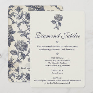 Botanical Toile Hydrangea Sea Holly 60th Birthday Invitation