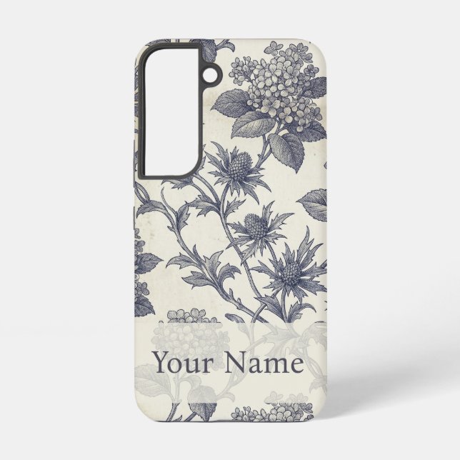Botanical Toile | Hydrangea & Sea Holly Custom Samsung Galaxy S22 Case (Back)