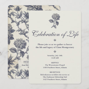 Botanical Toile Hydrangea Sea Holly Memorial Invitation