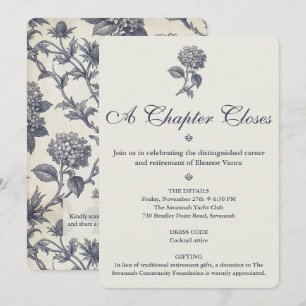 Botanical Toile Hydrangea Sea Holly Retirement Invitation