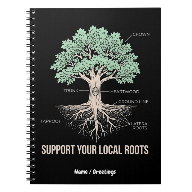 Botanical Tree Anatomy Support Your Local Roots Notebook (Front)