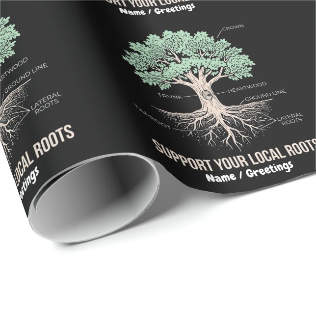 Botanical Tree Anatomy Support Your Local Roots Wrapping Paper (Roll Corner)