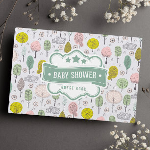Botanical Trees Cute Nature Forest Baby Shower Guest Book
