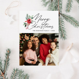 botanical trendy script merry christmas card