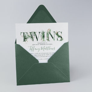 Botanical Tropical Greenery Twins Baby Shower  Invitation
