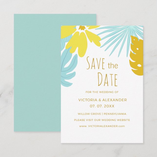 Botanical Tropical  greenery wedding Save the Date Invitation (Front/Back)