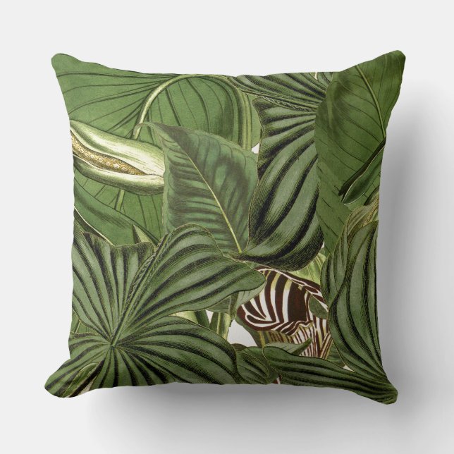 Botanical Tropical Jungle Leaves Throw Pillow (Front)