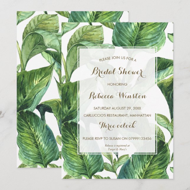 botanical tropical leaves bridal shower invitation (Front/Back)