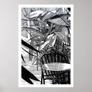 Botanical Tropical Leaves Line Art Drawing Poster