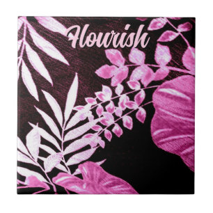 Botanical Tropical Leaves Palm Pink Personalised Ceramic Tile