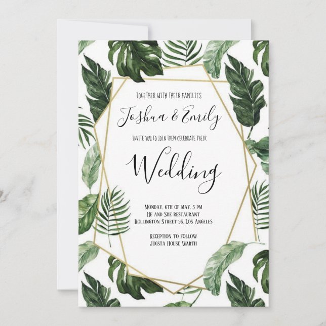 Botanical Tropical Monstera leaves Wedding Invitation (Front)