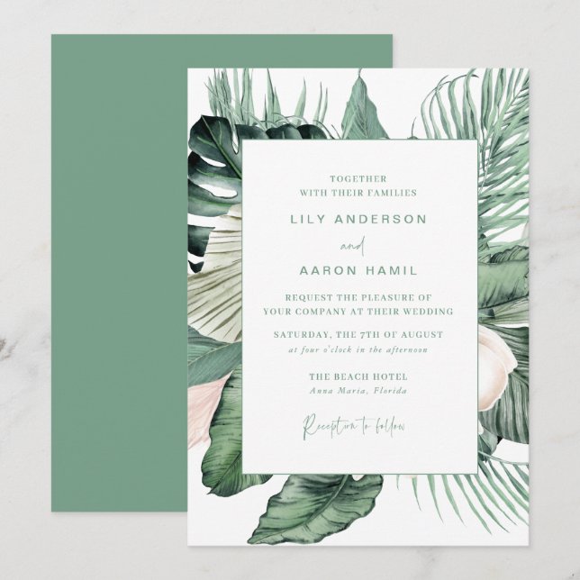 Botanical Tropical Wedding Invitation (Front/Back)
