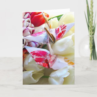 Botanical Tulips with Origami Peace Cranes Card