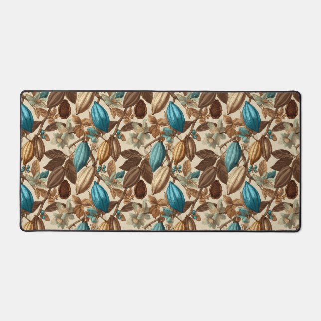 Botanical Turquoise Cacao Pattern  Desk Mat (Front)