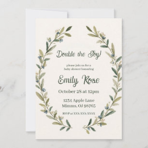 Botanical Twin Baby Shower Olive Branch Boho Green Invitation