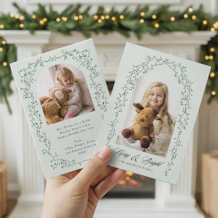 Botanical Vine Frame 2 Photo Christmas Mint Holiday Card