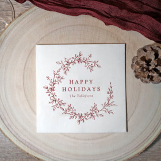 Botanical Vintage Burgundy Wreath Christmas Napkin