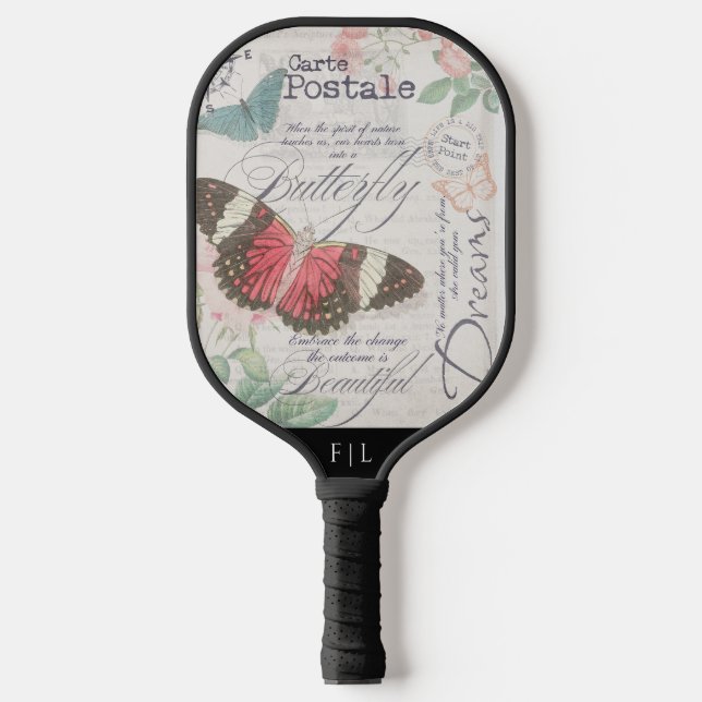 Botanical Vintage | Carte Postale Butterflies Pickleball Paddle (Front)