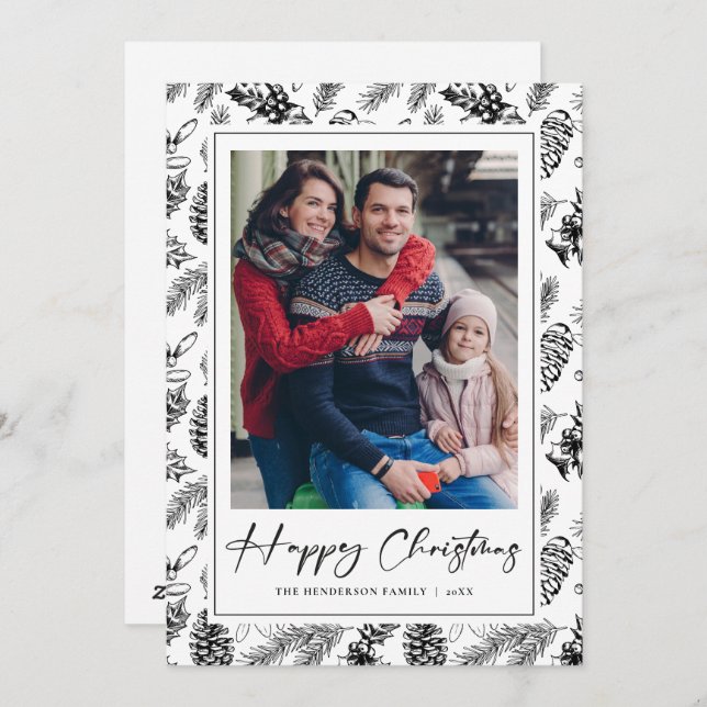 Botanical Vintage Christmas Photo Holiday Card (Front/Back)