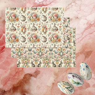 Botanical Vintage Easter Eggs Bunny Spring Floral Wrapping Paper Sheet