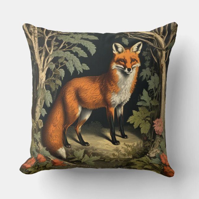 Botanical Vintage Forest Fox Cushion (Front)