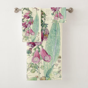 Botanical Vintage Foxglove Flowers Bath Towel Set