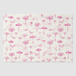 Botanical Vintage Pink White Mushroom Pattern Tissue Paper